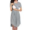 Summer Mother Breastfeeding Dress Openable Front Striped Round Neck Irregular Hem Short Sleeve Pregnant Women Nightdress