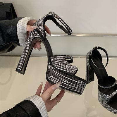 Звездный стиль Роскошные Стразы Платформа Танкетка Женские Гладиаторские Сандалии Квадратный носок Высокий каблук Летняя Вечеринка Обувь Сандалии