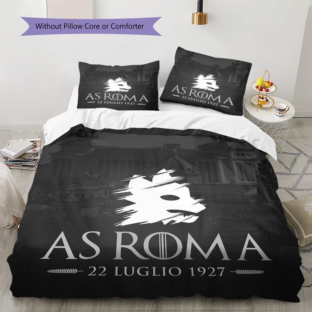 AS Roma with Colosseum Background Pattern Bedding Quilt Set Home Decoration Gift (1 * duvet cover + 2 * pillowcase without core)