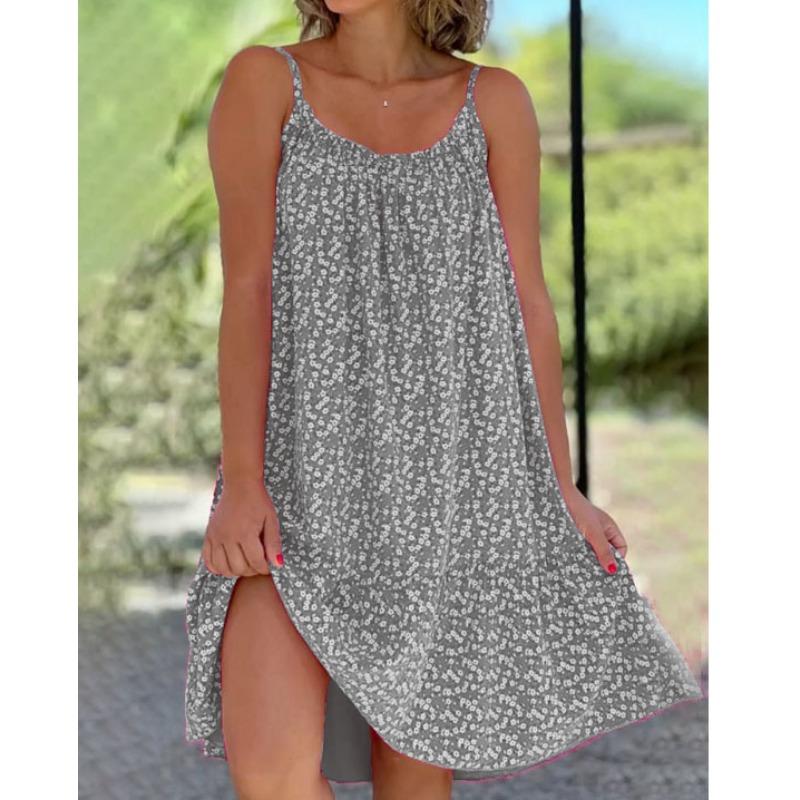 VEZFAA Женская мода лето весна однотонный принт без рукавов одно плечо свободная талия повседневные платья