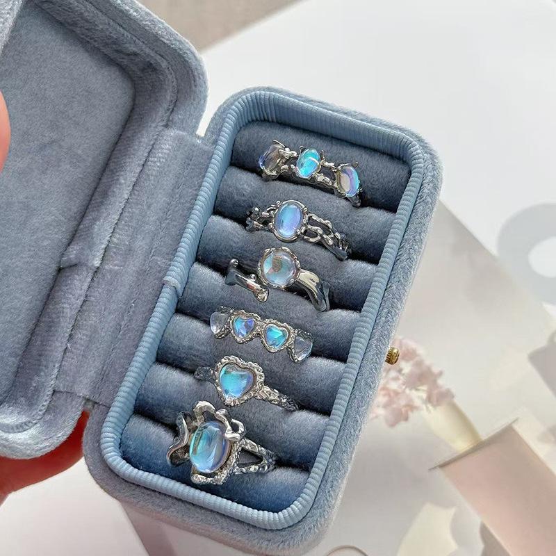 Нишевая текстура, инкрустированный лунный камень, циркон, высококлассный, с чувством индивидуальности, открытое ретро-кольцо, женское