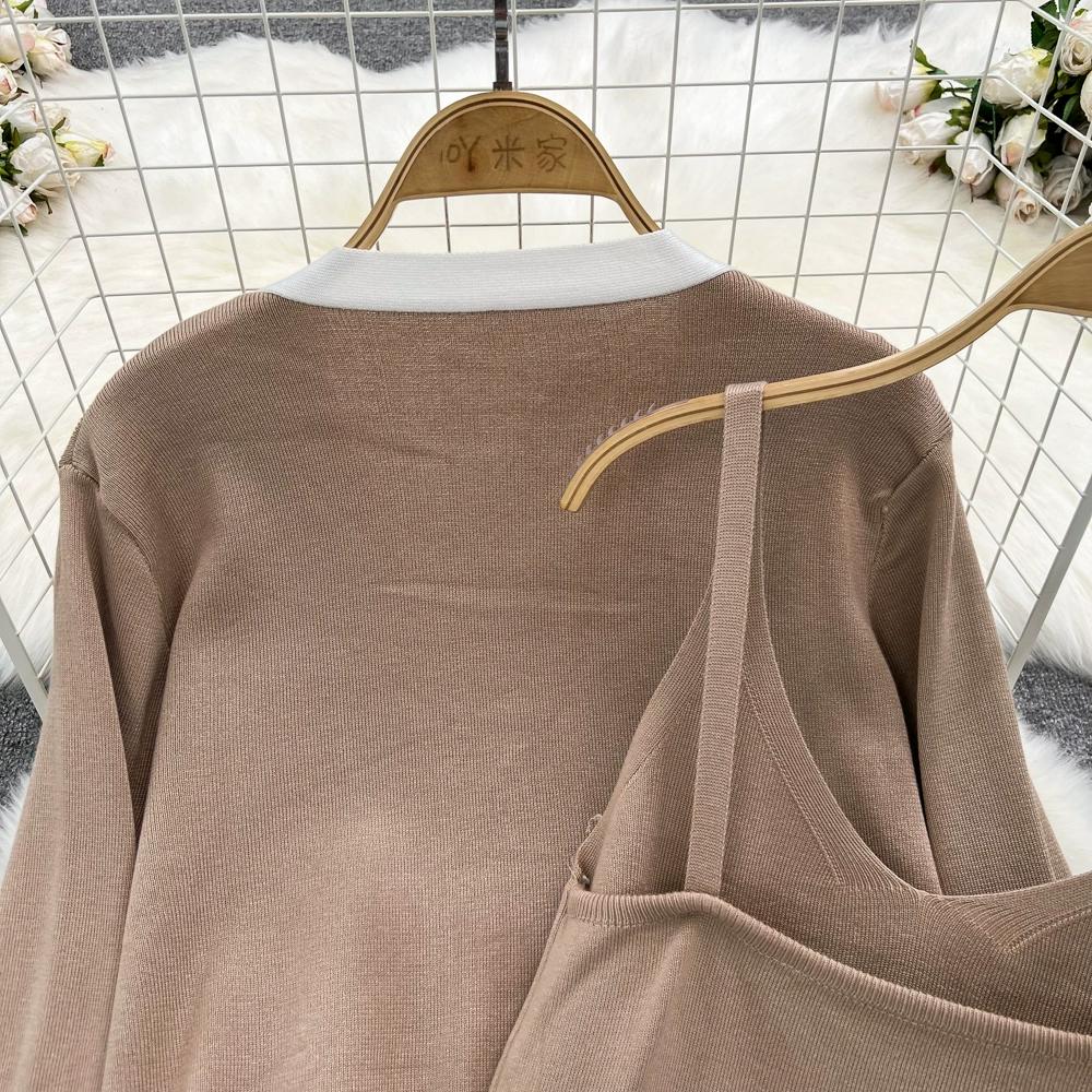 Осень-зима, винтажный однотонный вязаный свитер, брюки, комплект из 3 предметов, женский спортивный костюм, куртка на молнии с длинными рукавами, пальто, жилет, брюки, наряды