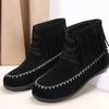 Модные женские ботинки 2025 Новая горячая распродажа Обувь для женщин На шнуровке Зимние Круглый носок Однотонные Флокированные С коротким голенищем Большой размер Кисточки Римские ботинки