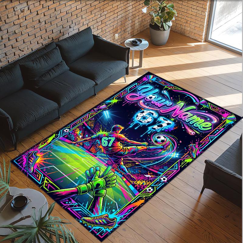 Neon Theme Crystal Velvet Rug Personalized Custom Name Text Soft Floor Mat Home Decor