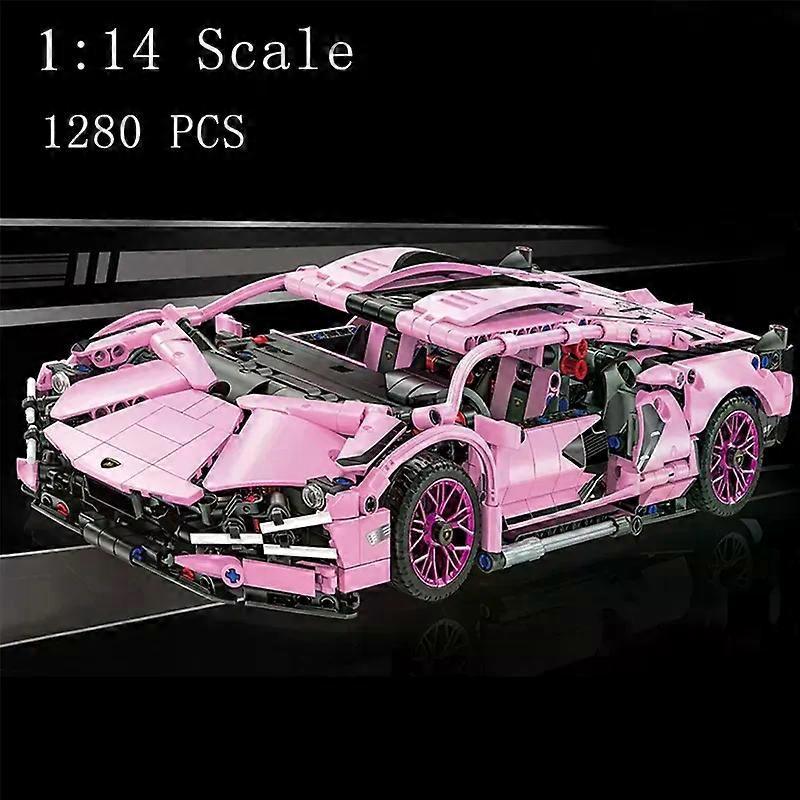 1280 шт. Розовый Сакура Спортивный автомобиль Строительные блоки Модель Город Гоночный автомобиль Серия Сборные кирпичи Игрушка для детей Рождественские подарки