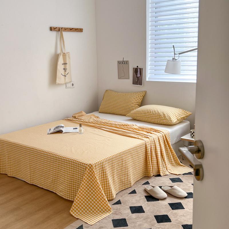 Cotton yarn dyed student dormitory single and double person cotton washed cotton bed sheets