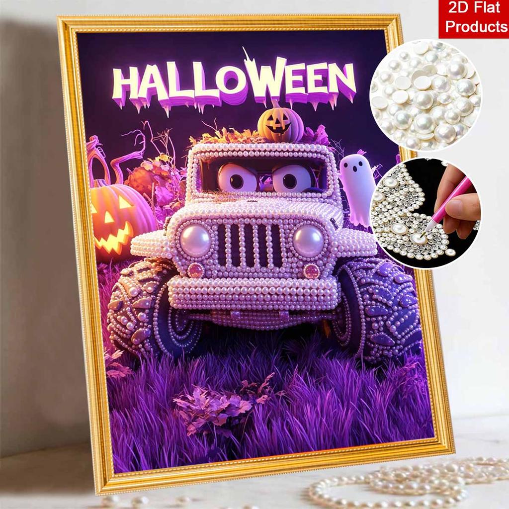 Halloween car pearl painting handmade diy art white pearl home decoration painting
