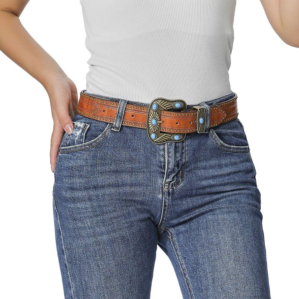 PU Leather Floral Engraved Leather Belt Cowgirl Cowboy Country Belts  for Jeans Pant