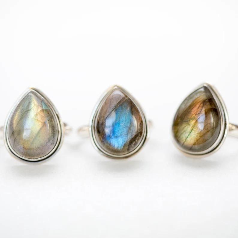 Кольцо с драгоценным камнем из лабрадорита, твердые ювелирные изделия из стерлингового серебра 925 пробы, кольцо с камнем, штабелируемое кольцо, ювелирные изделия ручной работы