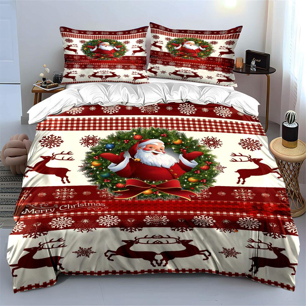 Santa Reindeer Christmas Set Bedding Duvet Cover Set Duvet Cover Pillowcases (1*Duvet Cover 2*Pillowcases, without duvet insert)