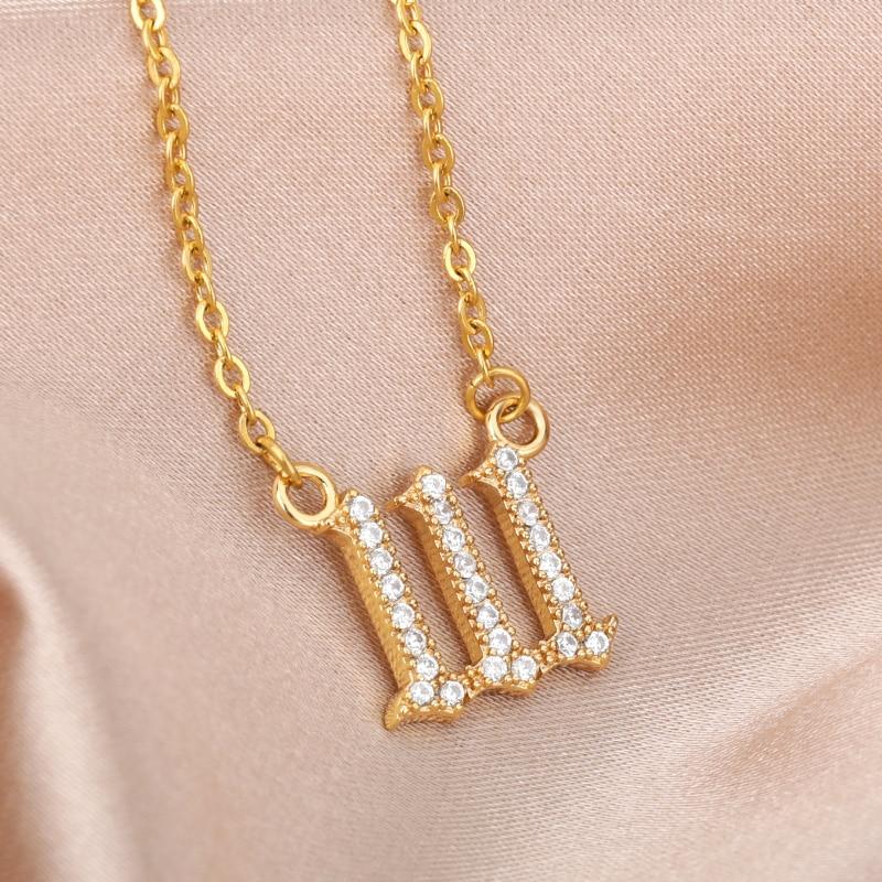 Angel Number Necklace 111 222 333 444 555 666 777 888 999 1111 Stainless Steel Chain Zircon Pendant Necklaces For Women Birthday