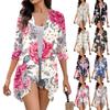 Women's Fall Print Irregular Three-quarter Sleeve Cardigan With Pocket Jacket