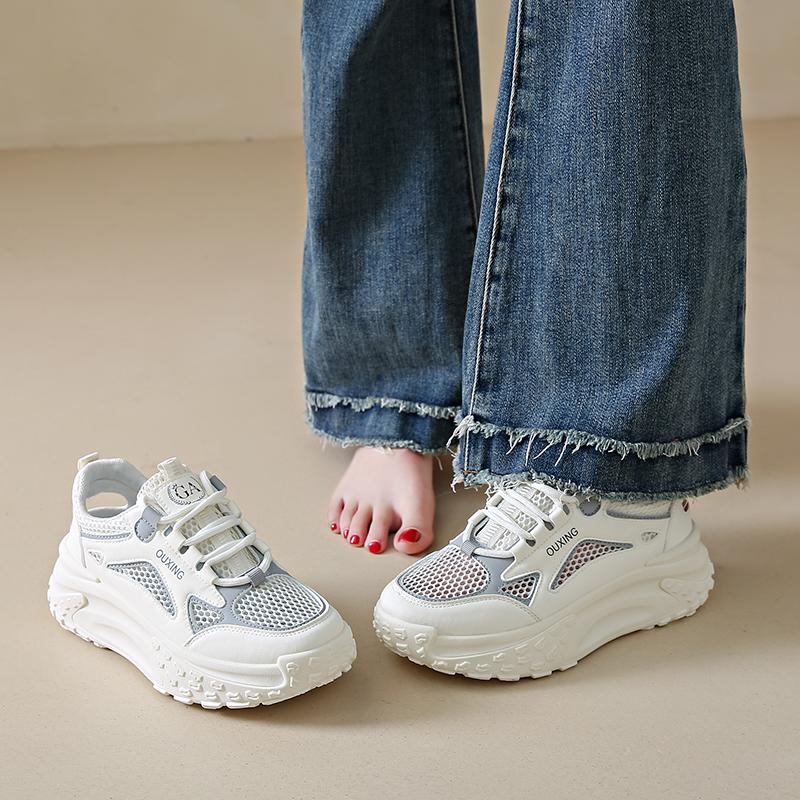 CRLAYDK 2024 Летняя мода Женские массивные кроссовки Ажурная сетка Платформа На шнуровке Повседневные кроссовки для папы Ходьба Медсестра Теннис