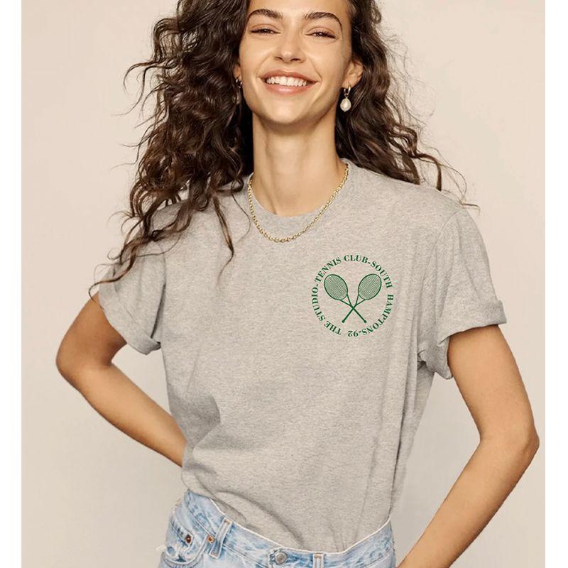 American Retro Sports Style Tennis Club Tennis Club Girls Small Icon Front and Rear Print Pure Cotton Short Sleeved T-shirt