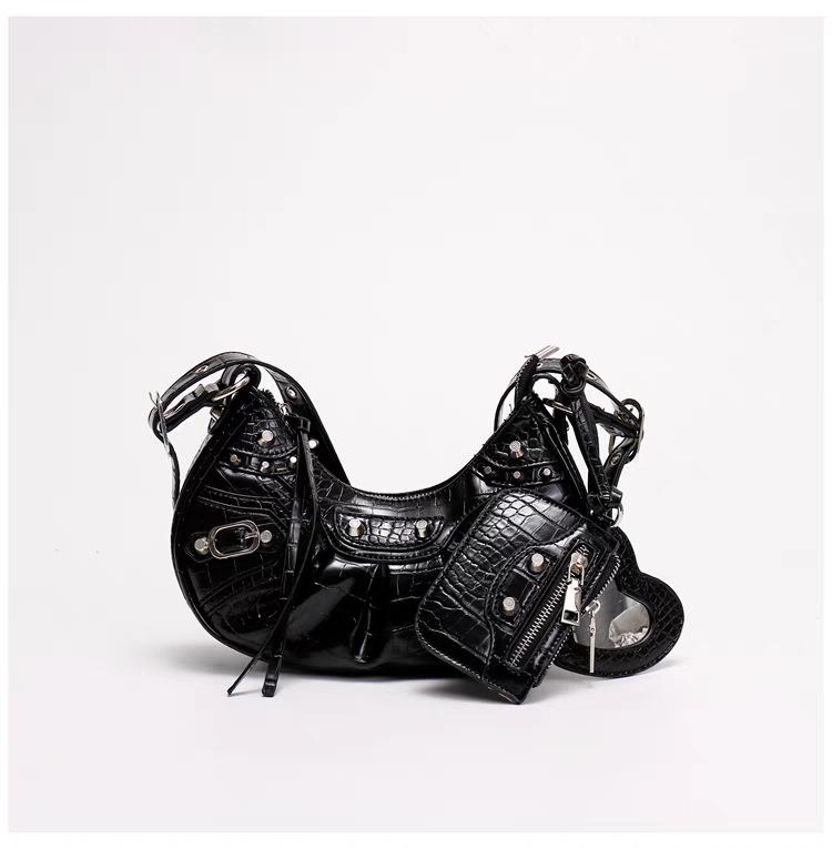 Новая сумка-подмышка в стиле панк-шик для байкера — многофункциональная плиссированная сумка через плечо с заклепками и кисточками, с кромкой Y2K для ночных клубов и улиц