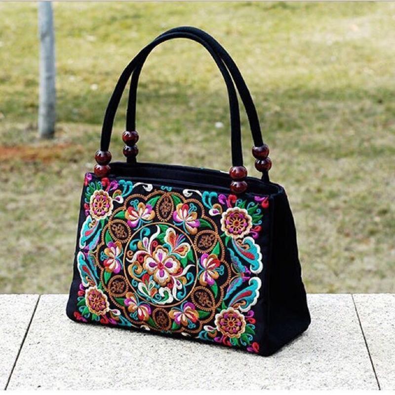 Yogodlns Двусторонняя двухслойная сумка с вышивкой в этническом стиле, холщовая сумка, женская сумка среднего и пожилого возраста с вышивкой