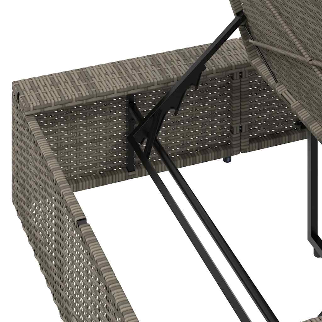 Sun Lounger with Floating Cushion Gray Poly Rattan