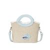 Simple Letter Bow And Lace Decoration Women Grass Woven Shoulder Bag For Daily Casual Use