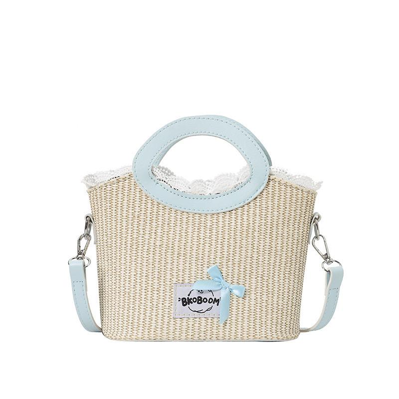 Simple Letter Bow And Lace Decoration Women Grass Woven Shoulder Bag For Daily Casual Use