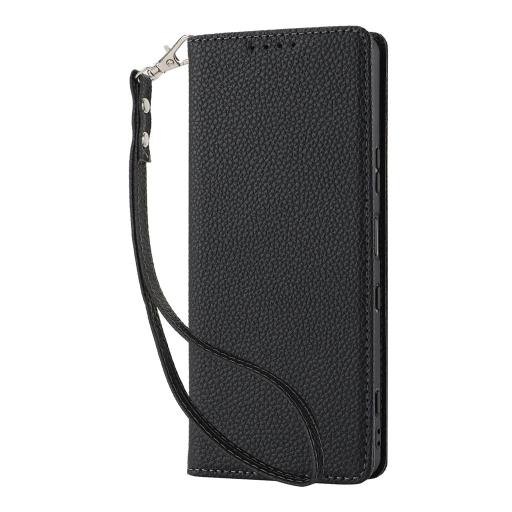 For Sony Xperia 1 IV 5G Case Stand Wallet Litchi Texture Leather Flip Phone Cover with Strap