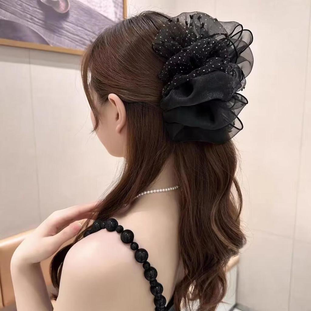Large Summer Lace Edge Bow Claw Clip Hair Accessory for Women - Multi-Layer Feather Design