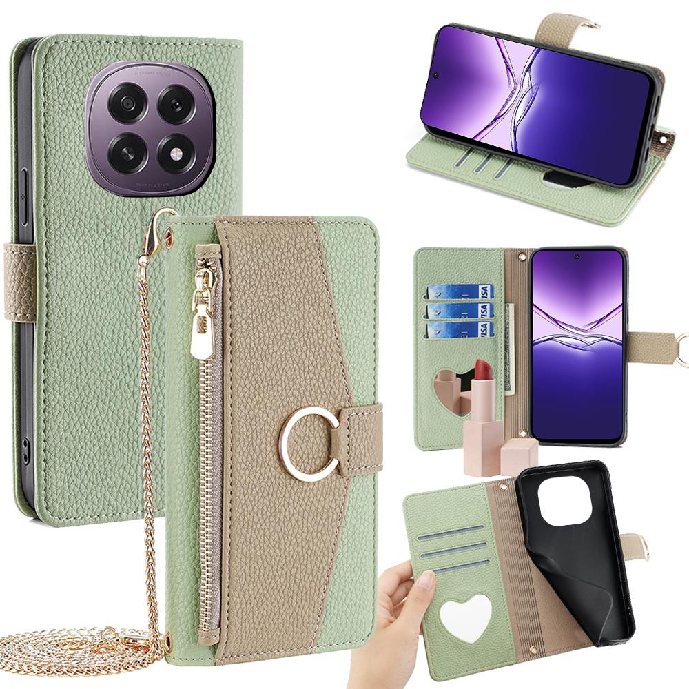 For Oppo F29 5G Case Mirror Wallet Leather Phone Cover with Chain Shoulder Strap