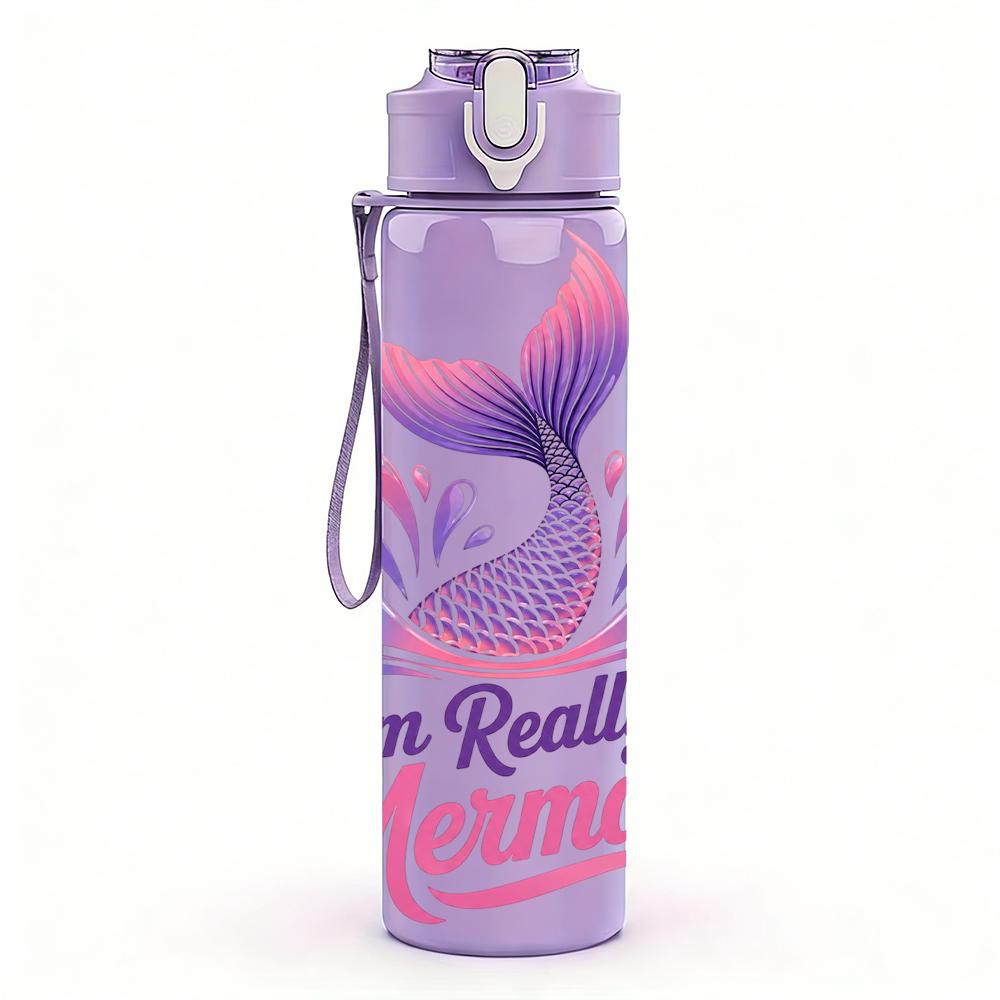 1PC Colorful Mermaid Quote 750ml Color Plastic Sports Water Bottle Leakproof Flip Straw Lid Suitable for Sports Office Home Use