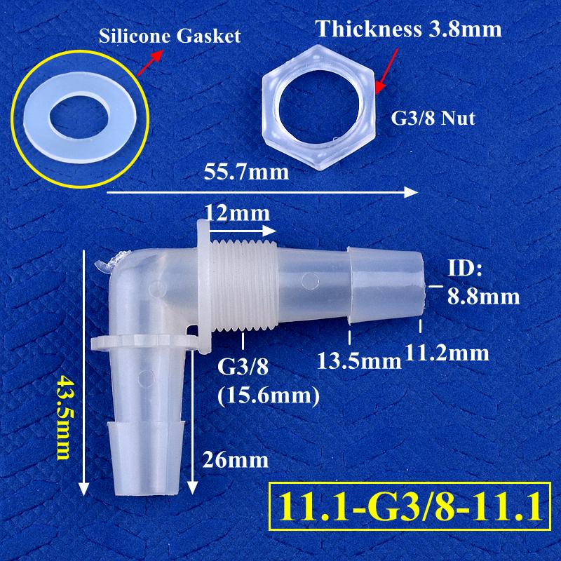 Pagoda Perforated Elbow Connector + Silicone Gasket Aquarium Tank Adapter Garden Water Hose Joint M6~G1/2 Thread To 2.4-11.1mm