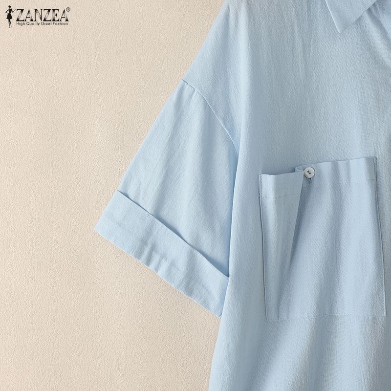 ZANZEA Женская повседневная летняя блузка с отложным воротником и коротким рукавом