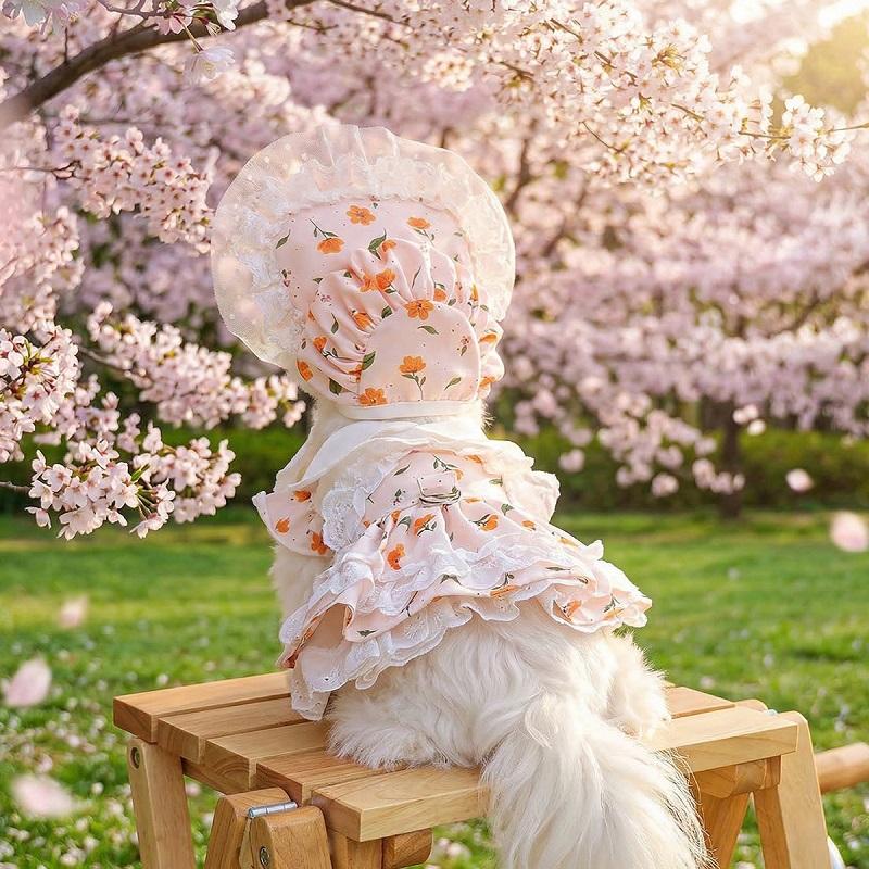 Luxury Floral Dog Costume Dog Dress and Hat Set Chihuahua Dog Clothes Small Dogs Bichon Clothing Female Dog Dresses Cat Skirt