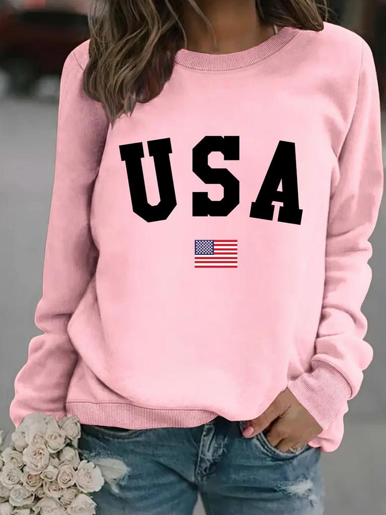 Autumn & Winter Women's USA Print Long-Sleeve Pullover Hoodie
