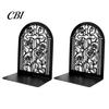 Metal Bookend 1 Pair Flower Bookends, Decorative Vase Book Ends for Shaped Shelves, Black Holder Stopper Home Office Reading Room Desktop