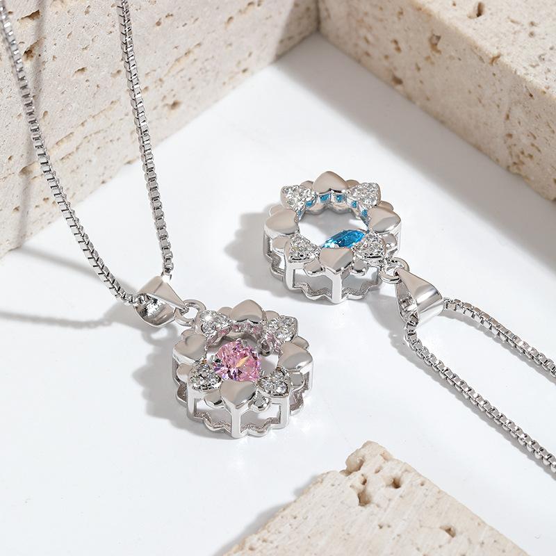 Heart-shaped Dancing Pendant Necklace, Double-layer Snowflake Beating Heart Bud Smart Necklace for Girlfriend