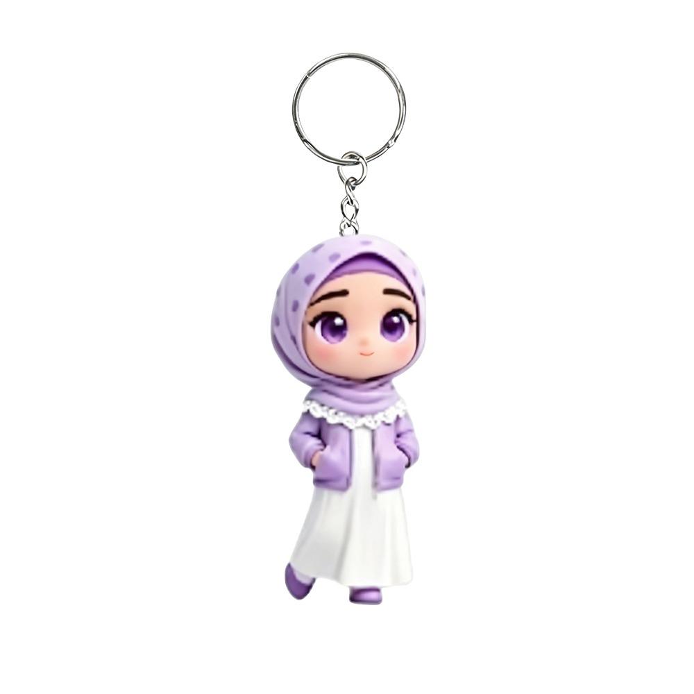 Cute Style 2D Flat Design Acrylic Keychain Acrylic Material Lightweight Hijab Girl Keychain Cartoon Key Pendant Backpack Hanging