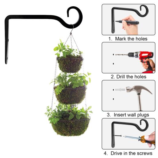 Уличный подвесной кронштейн для растений, вешалка для растений, прочная, несущая, простая в установке, S-образная кормушка для птиц, настенный крючок для цветочной корзины