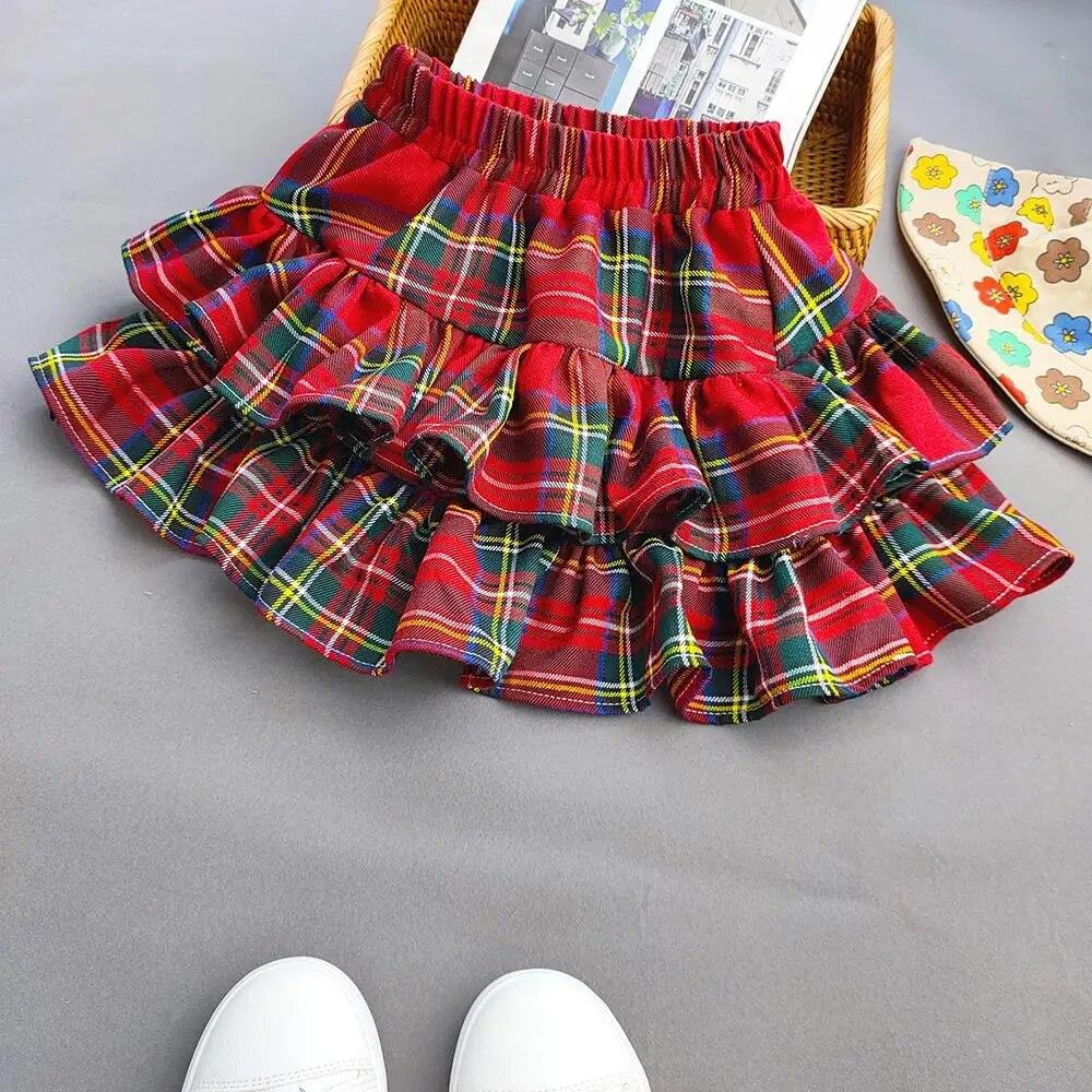 Plaid Ruffled Kids Baby Girls Cake Skirts Princess Ball Gown Pleated Tutu Skirts for Summer Autumn Children's Short Skirt
