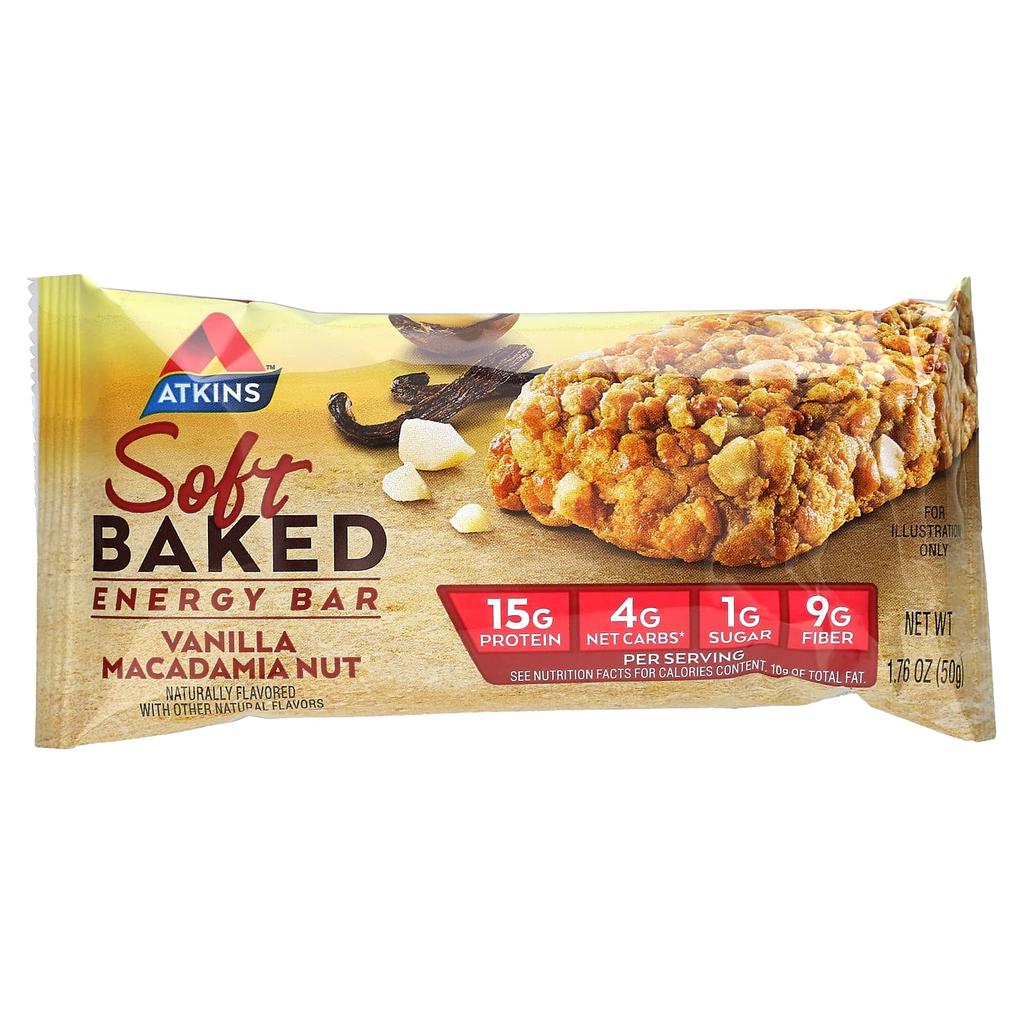 Atkins Soft Baked Energy Bar, Vanilla Macadamia Nut, 5 Bars, 1.76 Oz (50 G) Each