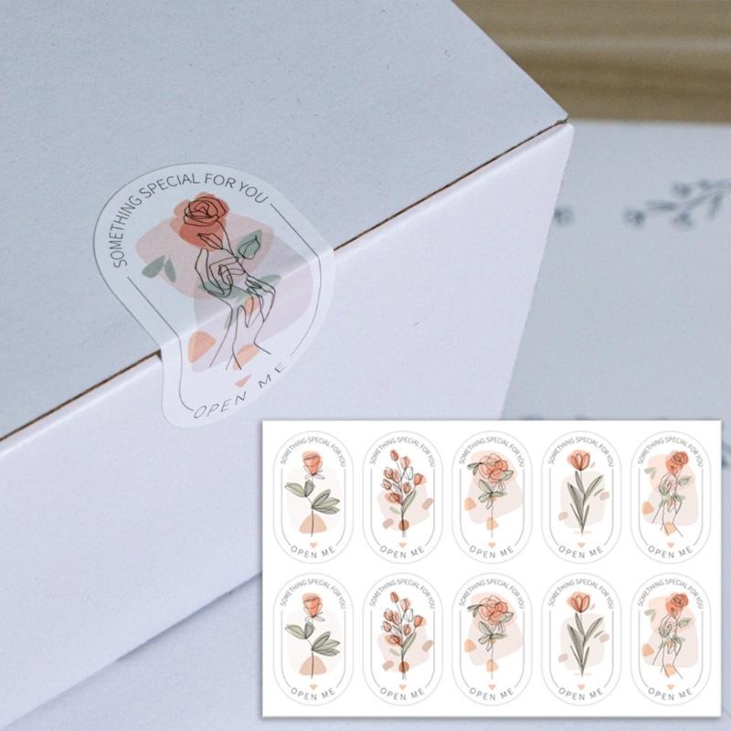 100Pcs Rectangular Flower Seal Sticker for Seal Envelope Card Packaging Adhesive Wrapping Label for Wedding Baby Showers