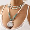 European and American Beach Holiday Wind Conch Pendant Necklace Summer Fresh Pearl Gravel Multilayer Necklace