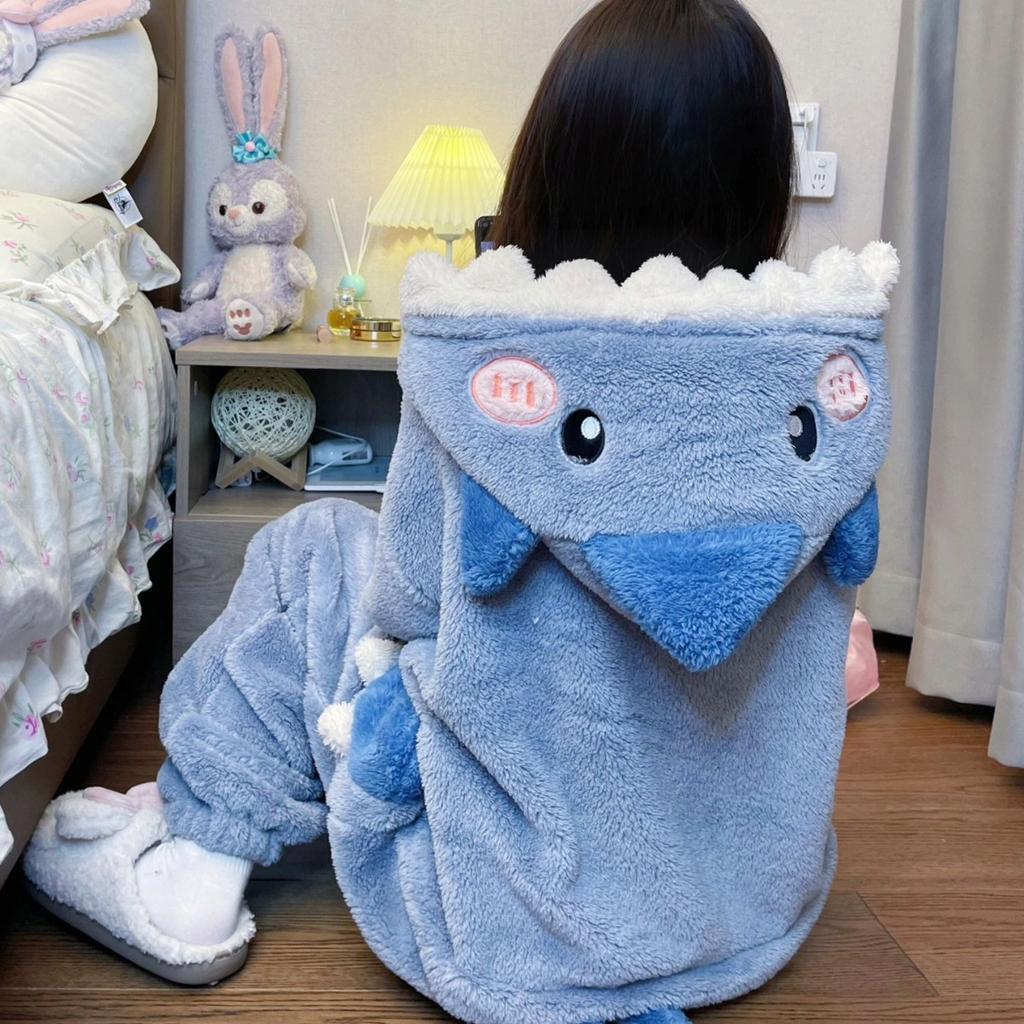 Cartoon Cute Shark Women's  Hooded Sleepwear Pijama Jumpsuit Female Set Cute  Christmas Party Loungewear