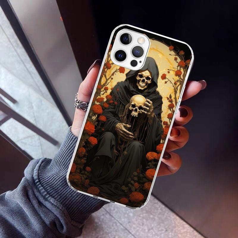 Чехол для телефона 'Череп Жнеца Скелет Пистолет' для iPhone 17 Air 11 13 Mini 14 15 Plus 16 12 Pro Max 16E SE 7 8 Узор Мягкий ТПУ Задняя Крышка