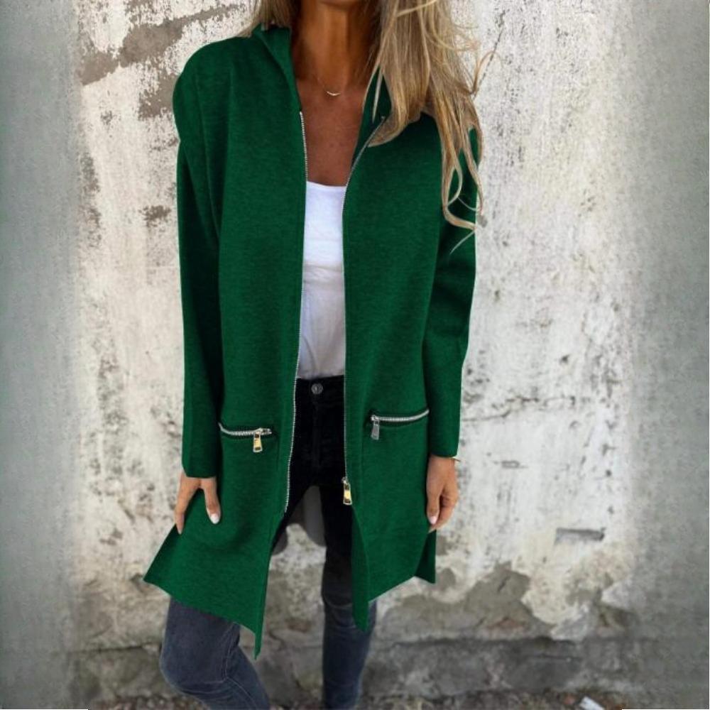 QICED Осень/Зима однотонная повседневная куртка с капюшоном на молнии