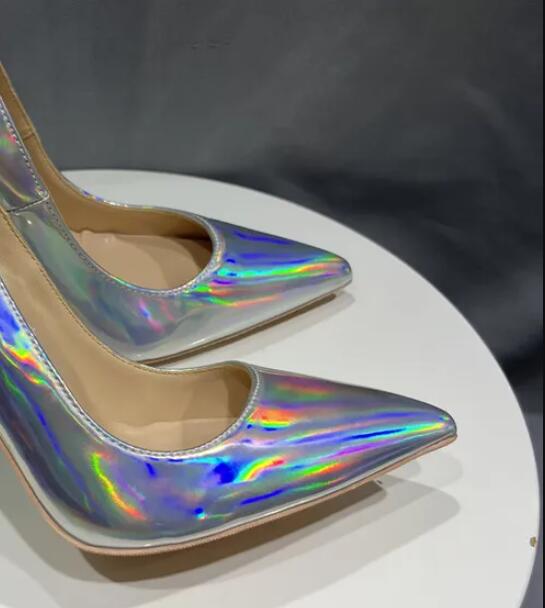 Серебристый цвет лакированная кожа 12 см сексуальные туфли на высоком каблуке Серебряный фантом зеркало, металл, цвет, серебро, мода неглубокий рот женщины