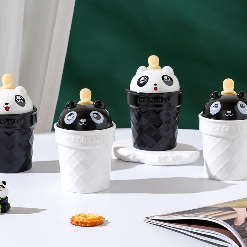 Медведь с крышкой ложка мультфильм милый набор керамическая чашка мороженое креативная индивидуальная кружка домашняя пара чашка