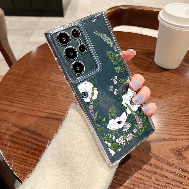 Модный прозрачный чехол для телефона с сердечками и цветочным принтом для Samsung S24 S23 Ultra S22 S21 FE A15 A35 A55 A33 A54 A53 A25, противоударный прозрачный мягкий силиконовый чехол