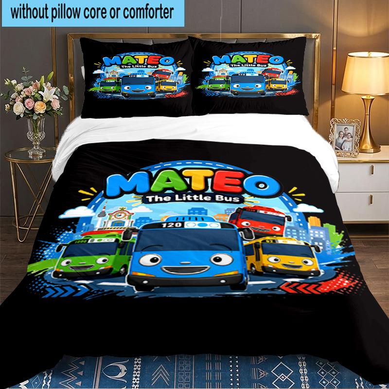 Adventure With Mateo The Little Bus 3PCS Bedding set,Ideal for 1pc Duvet Cover And 2pcs Pillowcases Perfect for Fan gift,Ideal for Bedroom, Dormitory