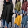 Women's  And Winter Loose Solid Color Irregular Hem Stitching Long-sleeved Pile Collar Knit Sweater Top