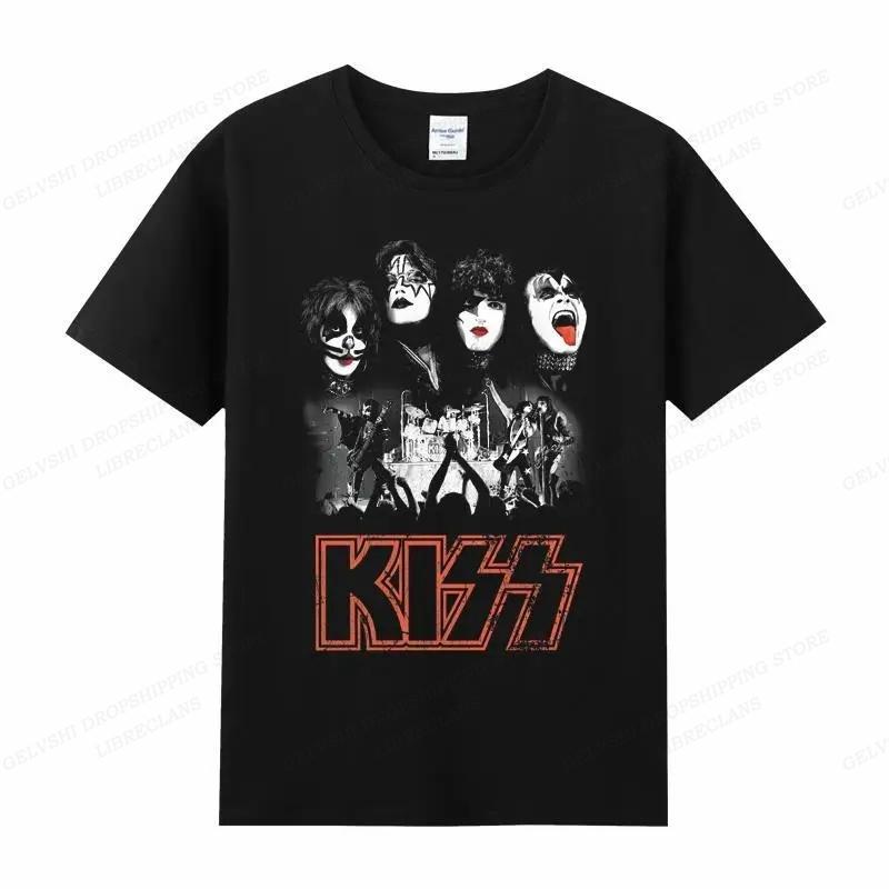 Vintage Kiss T Shirt Unisex Unisex Fashion Cotton T-shirt Punk Clothes O-Neck Tees Horror Harajuku Tops Rock Band Kiss Tshirt Boy
