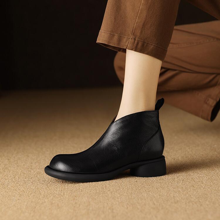 Модные новые осенне-зимние женские ботинки из натуральной кожи, модные ботильоны с круглым носком для женщин, короткие ботинки, обувь на массивном каблуке, ботинес мухер