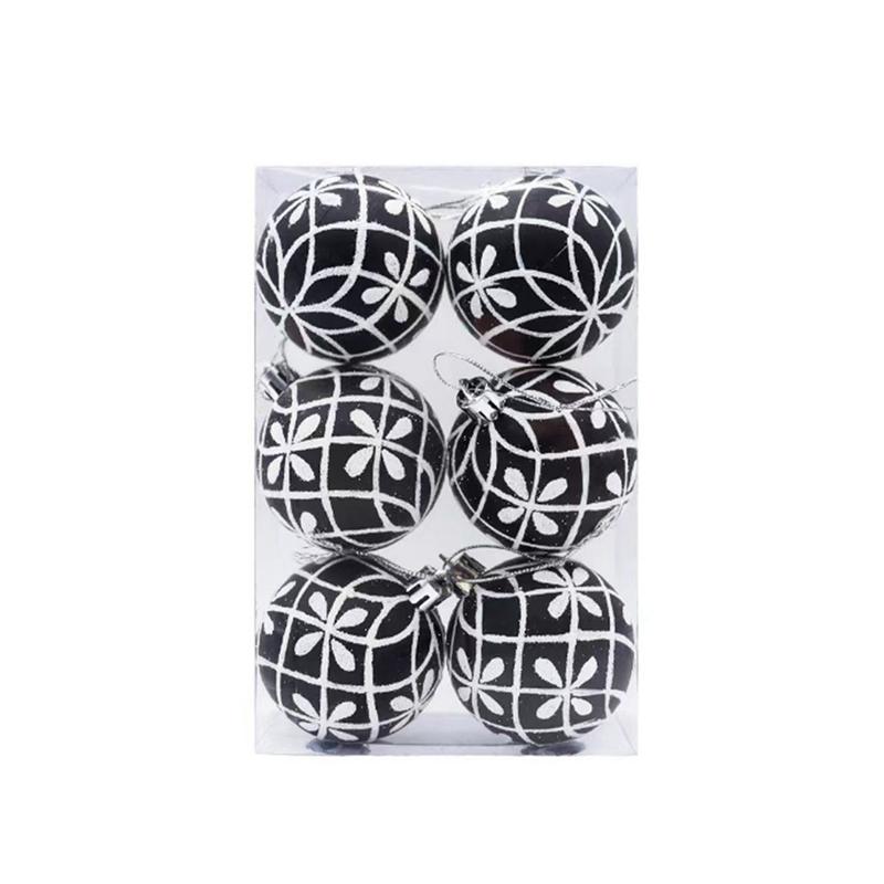 6 шт./кор. Рождественское елочное подвесное украшение 6 см, расписанное вручную, черно-белое подвесное украшение в виде шара, подарок на Новый год